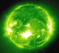 A photo made available in London on Tuesday of one of the biggest solar flares in living memory which erupted from the Sun, threatening to disrupt power and communications of Earth.