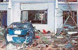 The bombed-out al-Muhaya expatriate housing compound in the Wadi Laban suburb, west of Riyadh, after a vehicle laden with explosives penetrated the fortified compound and blew up inside late on Saturday. 