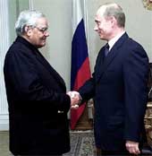 Prime Minister Atal Bihari Vajpayee with Russian President Vladimir Putin