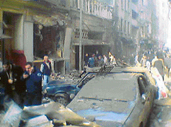 A general view after a bomb exploded at an Istanbul synagogue on Saturday
