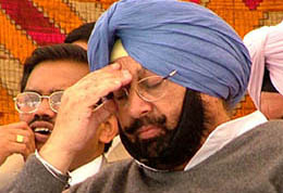 Punjab Chief Minister Capt Amarinder Singh in a pensive mood at a rally organised at his ancestral village Mehraj in Bathinda on Wednesday