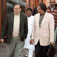 Union Law, Commerce and Industry Minister Arun Jaitley and others come out of the Prime Ministers office after attending a Cabinet meeting in New Delhi on Wednesday.