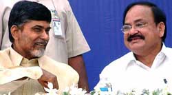 BJP President Venkaiah Naidu and Telugu Desam party supremo and Andhra Pradesh Chief Minister N. Chandra Babu Naidu 