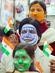 Members of the Mahatma Gandhi Global Council for World Peace and Amity take part in a peace rally on the eve of Republic Day in Bhopal on Sunday. 