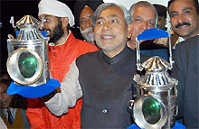 Union Railway Minister Nitish Kumar inaugurates the electrification of Amritsar-Ludhiana rail section by flagging off Amritsar-Moori Express from Amritsar railway station