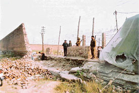 Workers lay the foundation of the broken wall of Central Jail in Ludhiana