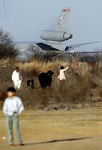US Air Force refueller plane sits on the tarmac after an emergency landing
