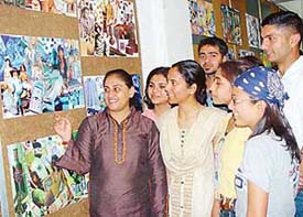 Fashion forecaster Harleen Sabharwal (extreme left) with NIIFT students in Mohali on Friday.