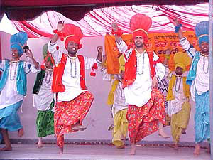 Students of Gurhargobind Khalsa Pharmacy College, Gurusar Sudhar in Ludhiana district, present a bhangra item at the Government Polytechnic for Women in Jalandhar on Friday.