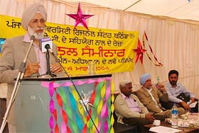 Dr S.S. Boparai, Vice-Chancellor, Punjabi University, Patiala, addresses a seminar at the regional centre of Punjabi University in Bathinda