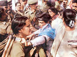 Women demonstrate against the Jammu and Kashmir daughters Bill in Jammu on Monday.
