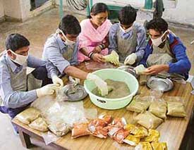 Children of Government Institute for Mentally Retarded, Sector 32, pack ‘masala’ as a part of their ‘Umeed’ project in Chandigarh on Tuesday
