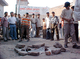 The scene where a gangster, Dulla, was shot dead in Mangu Basti, Jalandhar, on Wednesday.