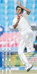 Laxmipathy Balaji builds up a fiery pace as he delivers a ball during the first day of the final Test between India and Pakistan in Rawalpindi on Tuesday.