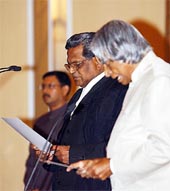 President A.P.J. Abdul Kalam administers oath to the new Chief Justice of India, Mr S. Rajendra Babu, at Rashtrapati Bhavan in New Delhi on Sunday. 