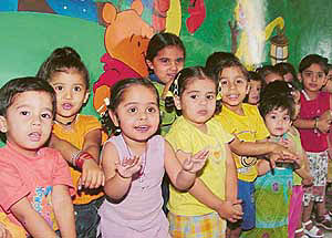 Tiny tots of Cherryfields Nursery School, Atam Nagar, Ludhiana, take part in a programme organised as part of activity week celebrations on Monday.