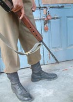 A BSF jawan guards fully sealed rooms storing the EVMs for the Amritsar and Tarn Taran Lok Sabha seats in Amritsar on Tuesday. 