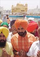 After winning the parliamentary election from Amritsar, BJP-SAD candidate Navjot Singh Sidhu pays obeisance at the Golden Temple on Thursday. 