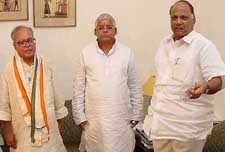 Senior Congress leader Pranab Mukherjee, RJD supremo Laloo Yadav and NCP leader Sharad Pawar