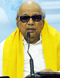 DMK President M. Karunanidhi at an emergency press briefing in Chennai on Monday.