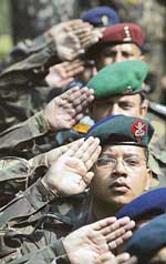 Army personnel salute as they remember their fallen colleagues during the 53rd anniversary of 15 Corps in Srinagar on Monday.