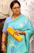 Rajasthan Chief Minister Vasundhara Raje coming out of the Prime Ministers office after a meeting with Dr Manmohan Singh 