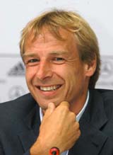 Former German soccer star Juergen Klinsmann speaks to mediapersons in Frankfurt 