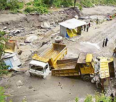 The havoc wreaked by the gushing waters from a cloudburst at Barsiani village in Kullu district.