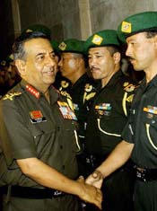 The Chief of Army Staff, Gen N.C. Vij, meets members of an Indian Army expedition team to scale Mount Kanchenjunga at a ceremony at Army Headquarters in New Delhi