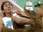 Anju Bobby George set a national record with a leap of 6.83 metres but failed to win a medal as she finished sixth in the long jump final in Athens on Friday