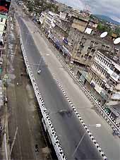 A view of the deserted Bishnu Ram Medhi flyover in Guwahati on Tuesday during the 12-hour bandh called by various student organisations protesting the recent spate of violence in the region. 