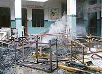 This is what remains of the furniture after a mob fury at a school in Yamunanagar on Tuesday.