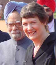 New Zealand Prime Minister Helen Clarke with Dr Manmohan Singh at Rashtrapati Bhavan in New Delhi on Wednesday.