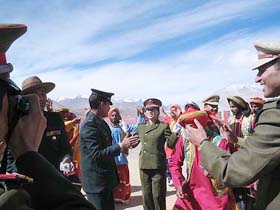 Indian Army officials welcome their Chinese counterparts before the meeting of border officials between the two countries at Chushul in Ladakh on Thursday.