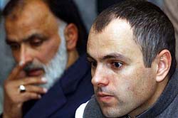 National Conference President Omar Abdullah at a press conference in Srinagar after he survived an IED attack at Sarnal in Anantnag district on Sunday. 