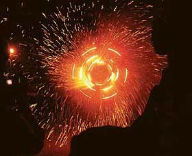 Fire works before burning the effigies of evil at Veer Haqiqat Rai Ground in Patiala
