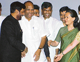 Congress President Sonia Gandhi and NCP President Sharad Pawar during an Iftar party hosted by Union Minister for Chemicals, Fertilizers, and Steel Ram Vilas Paswan in New Delhi on Monday