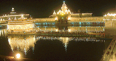 The Golden Temple is all lit up on the eve of Divali on Thursday.