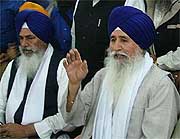 Giani Joginder Singh Vedanti, Jathedar of Akal Takht, addresses a press conference in Jalandhar on Saturday. 