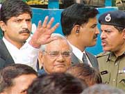 Former Prime Minister Atal Bihari Vajpayee courts arrest against price rise in New Delhi on Wednesday.