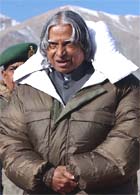 The President, Dr A.P.J. Abdul Kalam, arrives at Kargil on his maiden visit to the frontier region of Ladakh in Jammu and Kashmir on Wednesday.