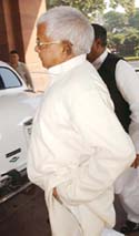 Mr Laloo Prasad Yadav arrives at Parliament House. 