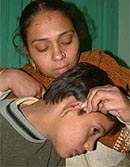 Sumit, a class IV student of a school in Amritsar, who was allegedly given electric shocks by a Sub-Inspector.