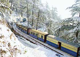 The toy train from Kalka makes its way to snow-bound Shimla