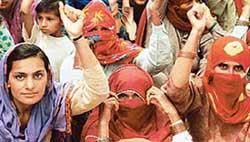 Haryanvi women attend an election rally 