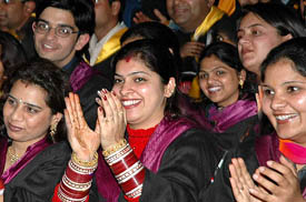 Students of DAV College at the annual convocation in Jalandhar on Friday.