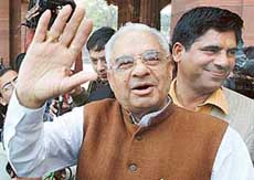 Haryana Pradesh Congress President Bhajan Lal at Parliament House in New Delhi on Monday. 