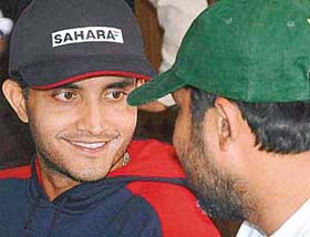 Indian captain Sourav Ganguly and Pakistan captain Inzamam-ul-Haq at the PCA Stadium in Mohali