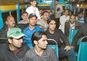The last convoy of buses leaving for Wagah border from the Cricket Stadium, Sector 16, Chandigarh