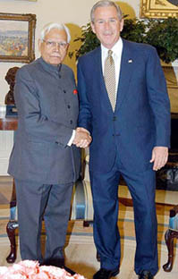 External Affairs Minister K. Natwar Singh with US President George W. Bush at the White House on Thursday.